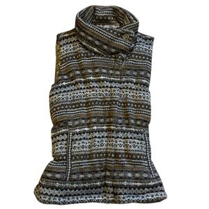 Athleta Goose Down Fair Isle Sweater Vest Nordic Down About Zip Puffer Brown XS